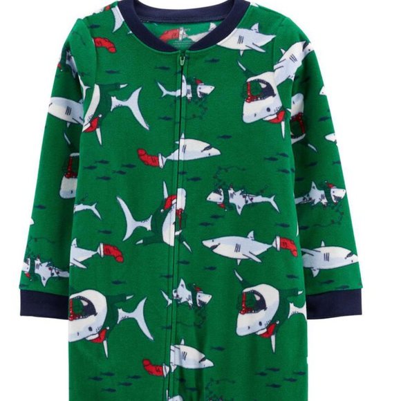 CARTER'S Boy's Footed 1 Piece Sleeper "Holiday Sharks" Pajama NWT Size 6 - Picture 5 of 9